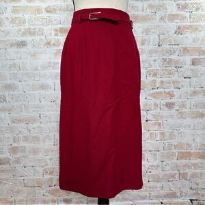 True Vintage 1980s Solid Print Virgin Wool Midi Pencil Skirt with Matching Belt